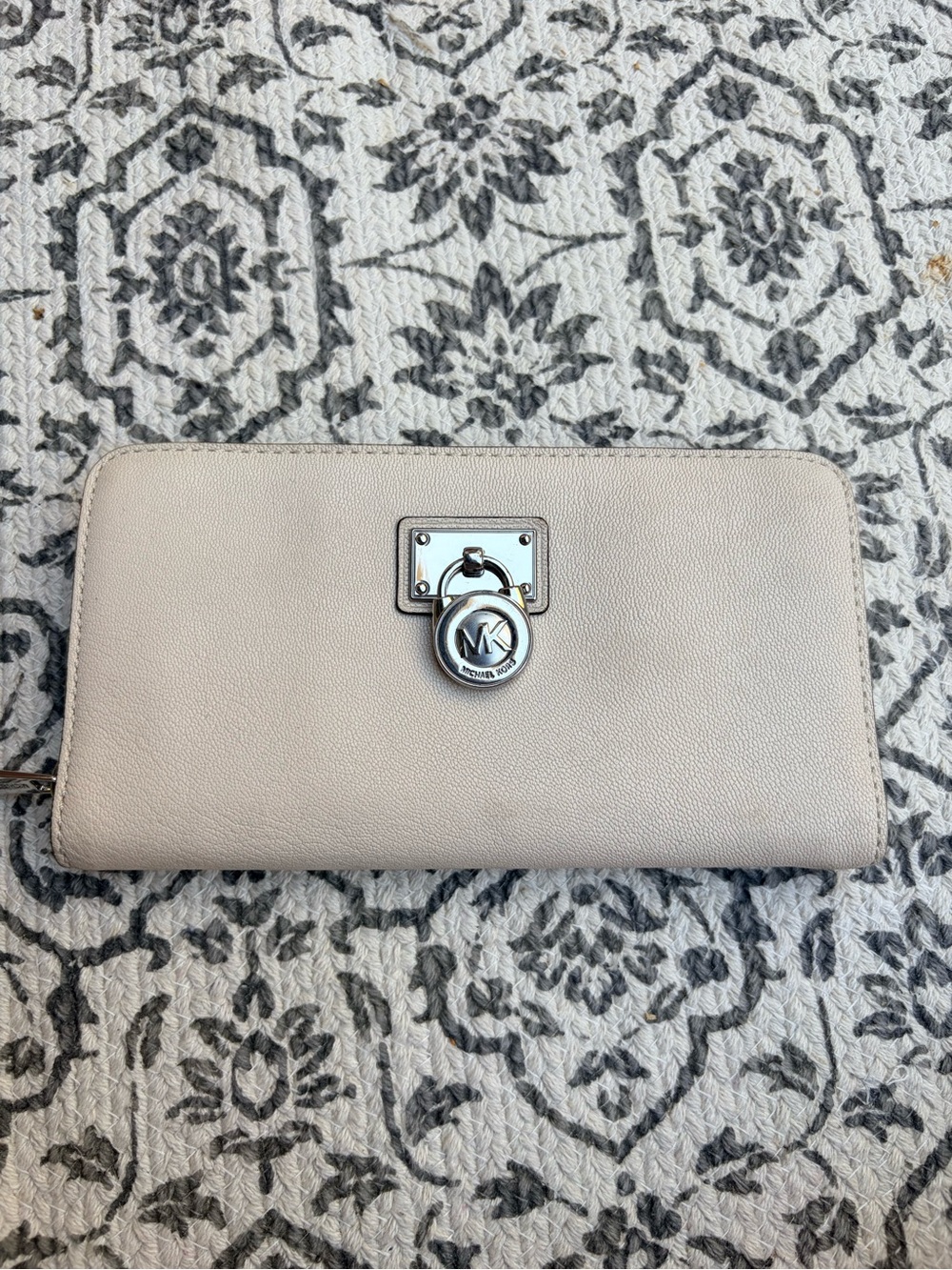 Michael Kors Neutral Beige Leather Zip-Around Wallet with Logo Charm